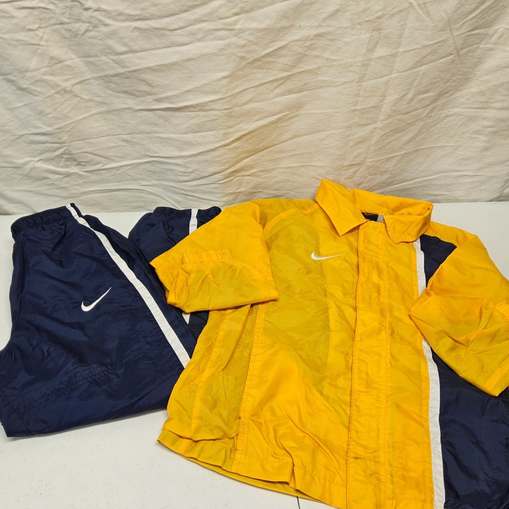 Nike Tracksuit Set Kids Size 5 Yellow Navy‎ Blue Vintage Windbreaker Pants